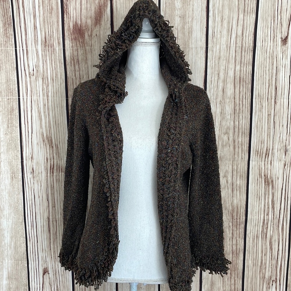 Riveted Fringe Multi-Colored Hooded Sweater Small